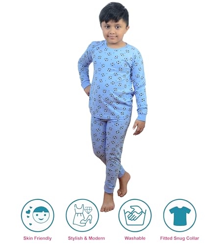 Image of Hestia | H.NSG.7 | Kids Nightwear | Sleepwear | Cotton | Trouser Full Sleeves Tshirt | Elastic Waist | Night Dress with Pyjama Tshirts for Boys | Breathable Fabric | Set 1