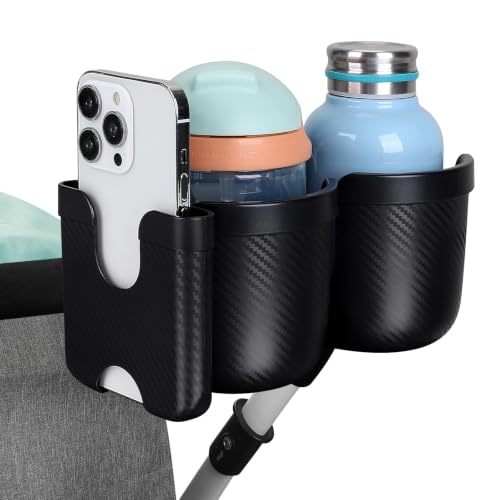 Image of Accmor Stroller Cup Holder with Phone Holder, Bike Cup Holder, Universal Cup Holder for Uppababy Nuna Strollers, 2-in-1 Drinks Holder for Walker, Wheelchair, Scooter