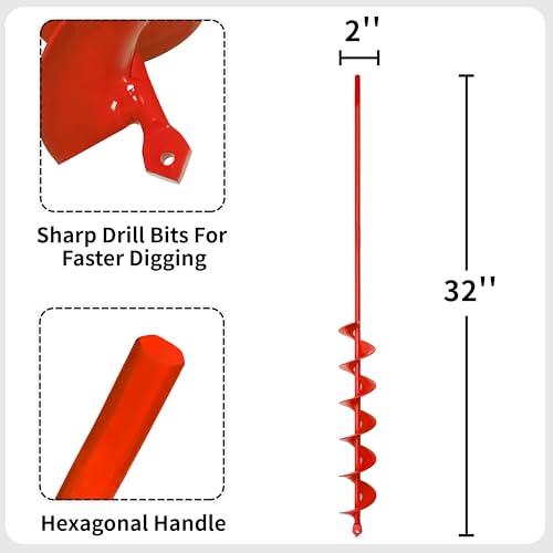 image for TCBWFY 2x32 Inch Auger Drill Bit for Planting - Long Handle Easy Plant
