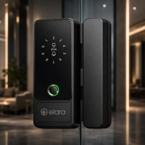 Image of Elara GX-1 Glass Door Lock with 6 Access Modes: Fingerprint, Mobile App, PIN & RFID Card, for 10-12 mm Glass Doors Lock