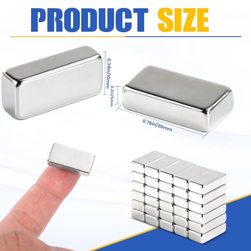 Image of MIKEDE 30 Pack Strong Small Neodymium Bar Magnets Silver, 20x10x5 mm