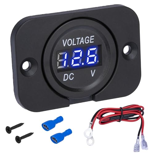 Car Battery Voltage Meter, Waterproof DC 12V 24V Digital Volt Meter, 12v Battery Monitor with LED Digital Display, Round Voltage Gauge for Car Truck RV ATV Boat Marine (Blue Light)