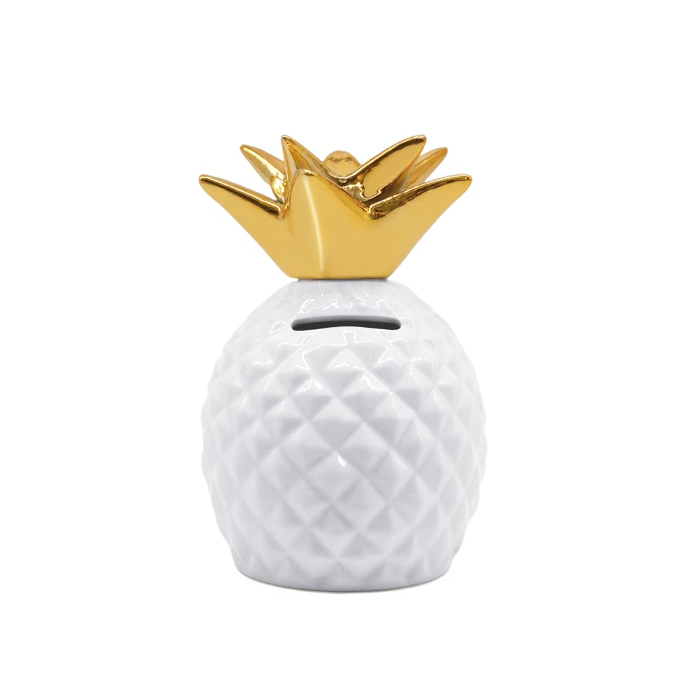 Ceramic Pineapple Piggy Bank, Decorative Home Décor, 5.3 x 3.4 Inch, Ideal Kid's Birthday Gift (White)