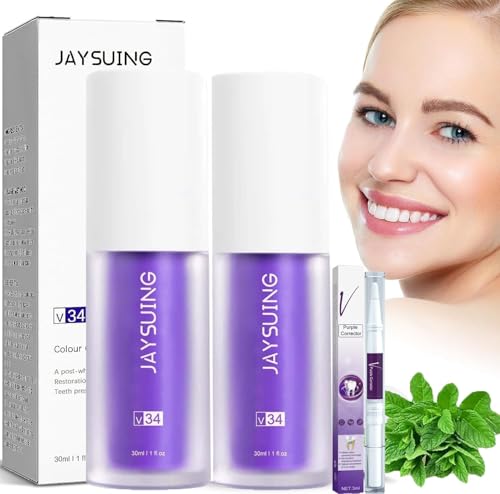 Purple Blanqueador dental V34,Blanqueamiento Dental Pasta de Dientes Morada,Pasta de Dientes Blanqueadora,Pasta Blanqueadora dientes,Corrector de Color dientes,Teeth Whitening de Viaje (3PCS)