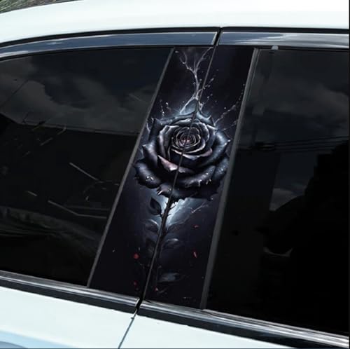 Image of 2pcs /1set Car B Pillar Sticker Decal Upgraded Vinyl Car Decals Body Side Stickers,Wolf Lions Rose Tigers Graphics Scratch Cover Large Sticker for Car Auto Van SUVs Trucks 19.6'' (Black Rose)