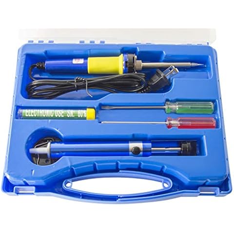 Soldering Iron Kit with Portable Storage Case - Includes 30w Soldering Iron, Iron Stand, Solder, Desolder Pump, and 2 Screwdrivers by EX ELECTRONIX EXPRESS Cover