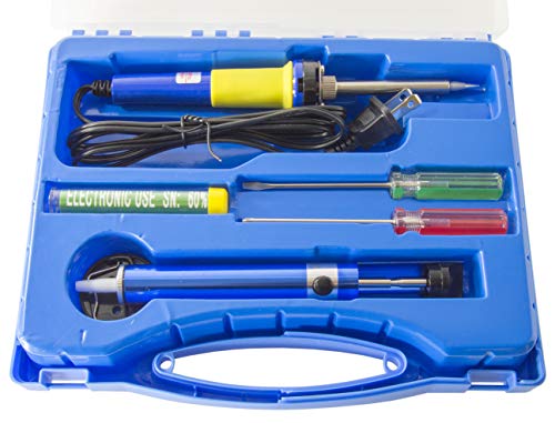 Soldering Iron Kit with Portable Storage Case - Includes 30w Soldering Iron, Iron Stand, Solder, Desolder Pump, and 2 Screwdrivers by EX ELECTRONIX EXPRESS