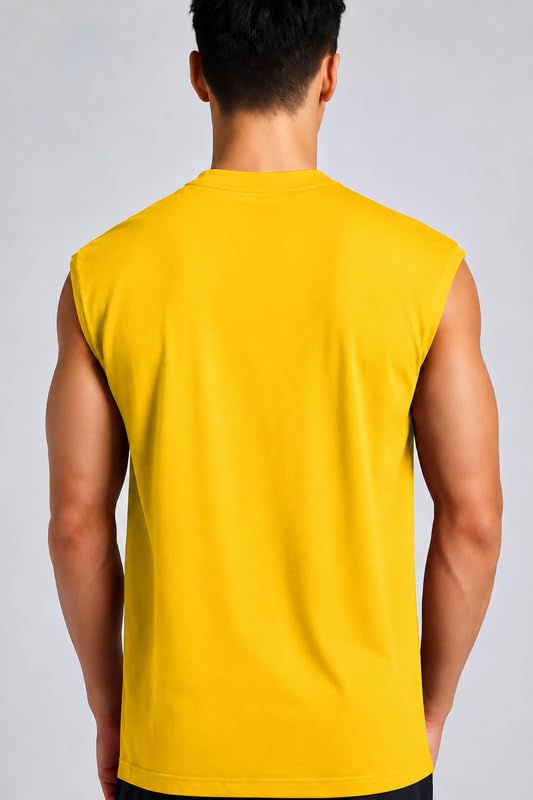 Image of Men Solid Sleeveless T-Shirt with Crew Neck for Gym, Sports and Casual Wear
