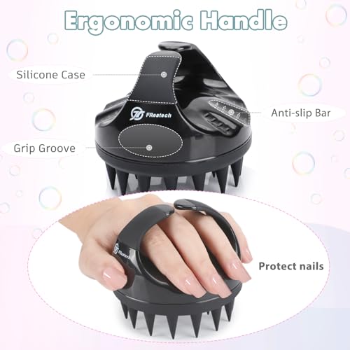 Image of FREATECH Hair Scalp Massager Shampoo Brush with Long & Soft Silicone Bristles for Scalp Care, Gentle Scrub to Exfoliate, Intensive Massage to Relax The Head, Dandruff Removal and Hair Growth, Black
