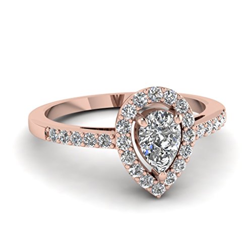 Bague en diamant avec halo de larmes plaqué or rose toutes tailles