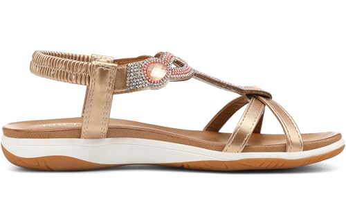 Image of UBFEN Flat Sandals For Women Dressy Arch Support Comfortable Casual Sandal With 2026 Rhinestone Braid Elastic Strap Summer Vacation