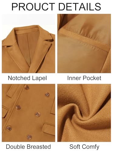 Image of Runcati Mens Trench Coat Notch Lapel Slim Fit Double Breasted Casual Long Business Pea Coat Overcoat
