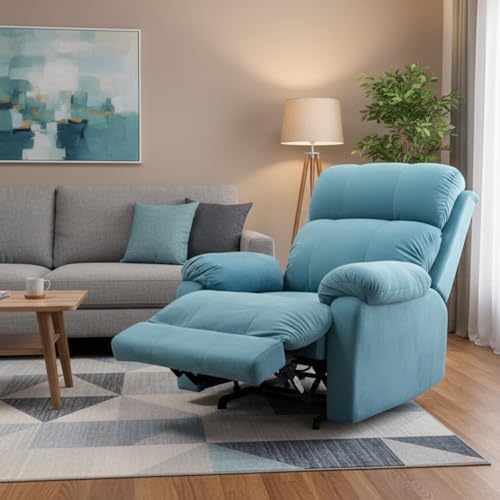 Image of Fabric Livo Recliner Sofa Chair Single Seater for Living Room, Office Manual Push Back Recliner Sofa Chair with Cushioned Armrest & Back Support (Turquoise)