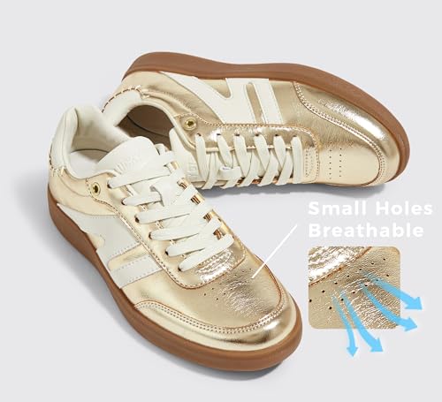 Image of LUCKY STEP Women Classic Retro Gum Sole Fashion Sneakers Casual Tennis Skate Shoe Genuine Leather Walking Footwear Anti Slip Trainers