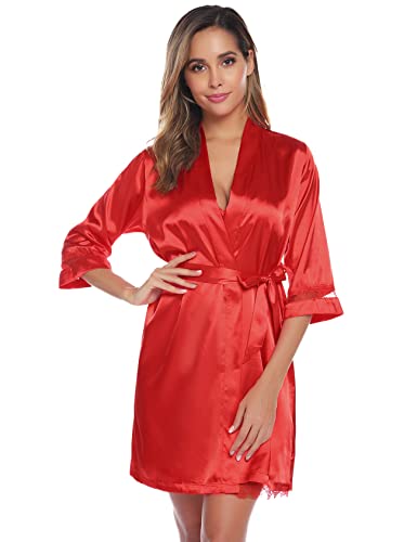 Nieery 2PCs Damen Satin Nachthemd Set, Ärmelloses Negligee mit Polster und Verstellbarem Riemen + Halbe Ärmel Satin… – Bild 3