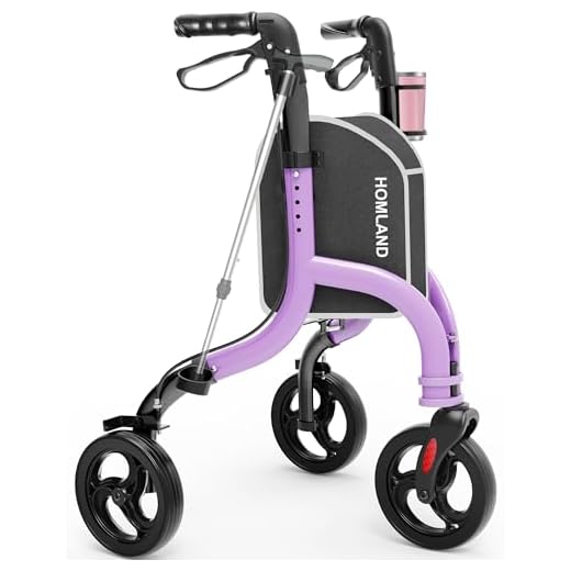 HOMLAND 3 Wheel Rollator for Seniors, Foldable with Walking Stick and Cup Holder, Lightweight Tricycle Walker Height Adjustable for Seniors