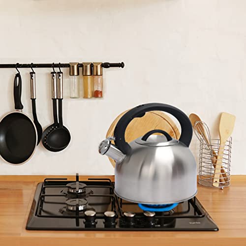 Starbbq 2.64 Quart Whistling Tea Kettle For Stove Top , Stainless Steel Teapot For Stove Top With Brushed Black Handle And One-Touch Open And Close Button #TOP1