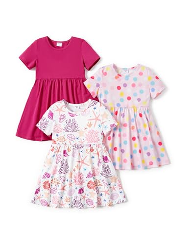 PATPAT Infant Girl 3 Pack Easter Spring Dresses, Starfish Pink