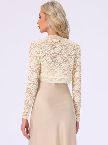 Image of Allegra K Floral Lace Bolero Shrug for Women Elegant Long Sleeve Sheer Cropped Lace Cardigan