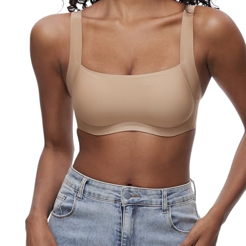 Square Neck Seamless Bralette Wireless Bra for Women - No Show Push-Up With Padding Lift - Scoop Neck