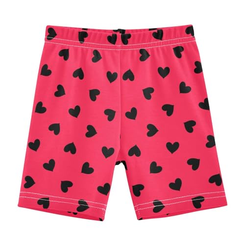 Scattered Heart Motif Crimson Girls Cartwheel Shorts Girls Bike Shorts Under Dress Soft Cotton Breathable