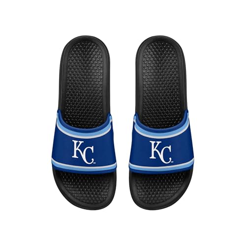 FOCO MLB Printed Team Logo and Color Stripes Comfortable Slide Sandals, Kansas City Royals, Small