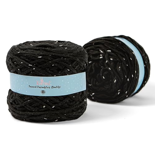 Tweed Twinkles Bulky Acrylic Yarn, 2-Pack (400Yds/400G), Black Raven