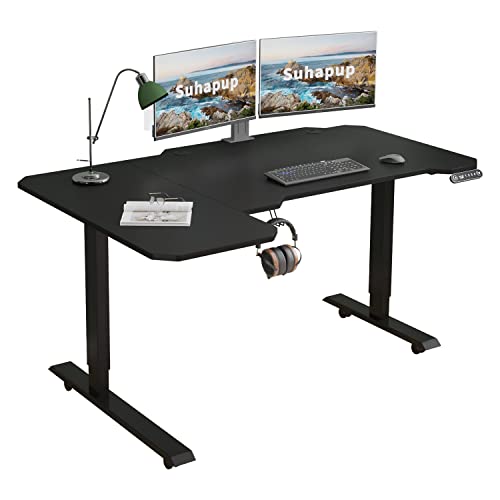 Suhapup Electric Height Adjustable Standing Desk, 59 L-Shaped Sit - Stand Desk For Work Or Home Office Push Button Memory Settings Black Splice Board/Black Frame #TOP11
