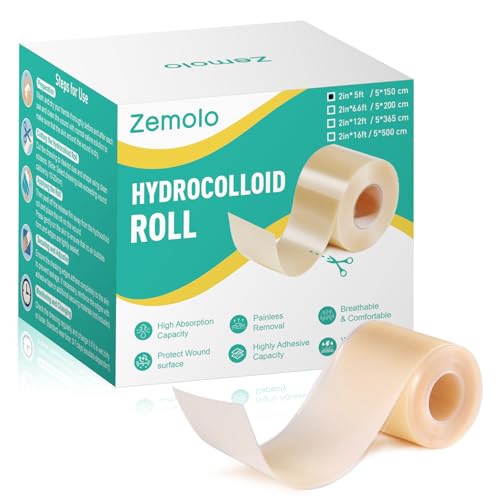 Zemolo Apósito Hidrocoloide Rollo, Apósitos Impermeables Ultrafinos con Adhesión Extra Fuerte y Transpirables Hydrocolloid Roll Tape (5cm x 150cm)