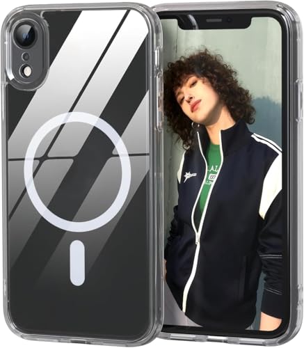 Nupcknn Transparente Funda Magnética Compatible con iPhone XR [Compatible con Magsafe][Lleno Cámara Proteccion], Carga Inalámbrica, Carcasa Antigolpes, Parte Trasera Transparente Anti-Arañazos