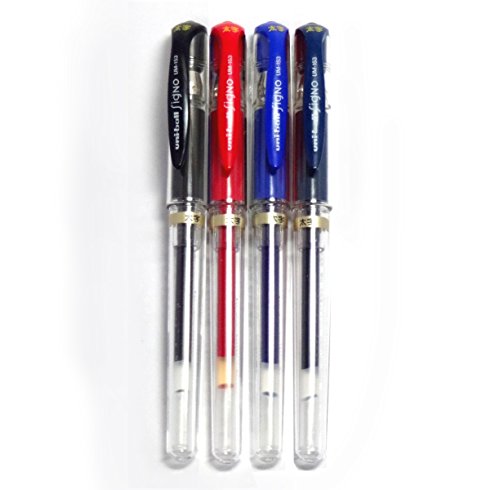 Uni-ball Signo Broad UM-153 Gel Ink Pen, 4 colors set of Black, Red, Blue, Blue Black (Japan Import)