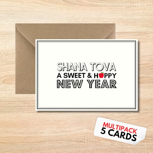 Jewish New Year Card Happy And Sweet New Year Design (5 Cards & Envelopes)