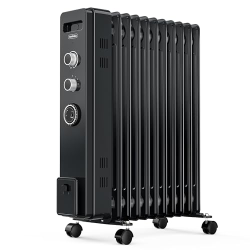 VonHaus Ölradiator mit 11 Rippen, Elektrischer Heizkörper für Homeoffice, Elektroheizung zum Schnellen Wärmen Jedes Raums, Mit Thermostat, 2,5 kW Ölheizer für Maximale Wärme (Schwarz)