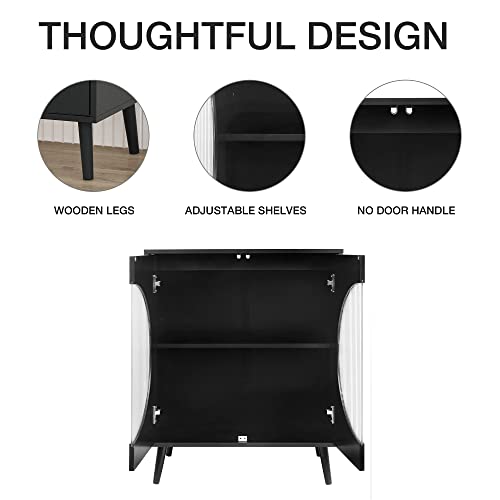Qhitty Glass Sideboard Buffet Cabinet, Simple Accent Kitchen Storage Cabinet Modern Console Table Tv Stand With Adjustable Shelves For Living Room, Dining Room, Bedroom (Black) #TOP3