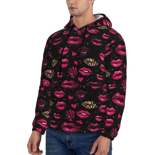 Hoodies For Men - Leopard Pink Lips Print Long Sleeve Casual Men'S Hoodies & Sweatshirts Pullover With Pocket3