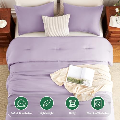 Image of HIMEET King Size Comforter Set, 3 Pieces with 2 Pillowcases, Lavender | 270GSM Down Alternative Fill, Oeko-TEX Certified, 8 Corner Ties Quilted, All Season, Fluffy Bed Set, Bedroom Decor Bedding
