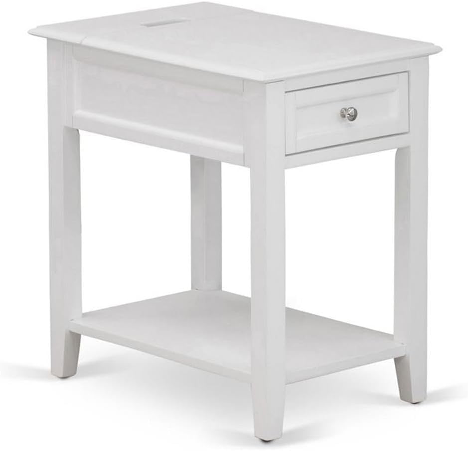 East West Furniture DE-05-ET Denison Side Table - Rectangle End Table with a Drawer for Bedroom, 24x19 Inch, White