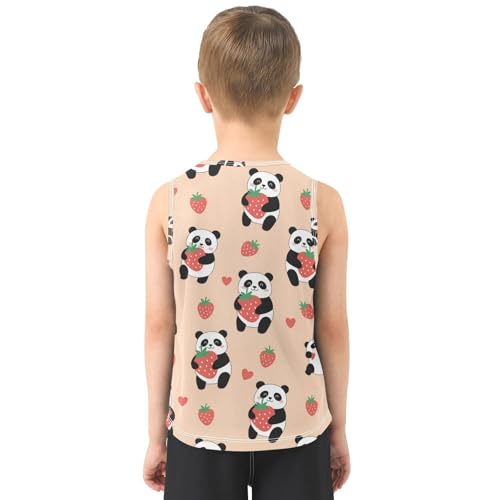 J JOYSAY Cartoon Panda Strawberry Boys Tank Top Sleeveless Muscle Shirts Quick Dry Active Workout Sport Kids T-Shirts 3-15T3