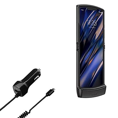 BoxWave Car Charger Compatible with Motorola Razr (2019) - Car Charger Plus, Car Charger Extra USB Port with Integrated Cable for Motorola Razr (2019) - Black