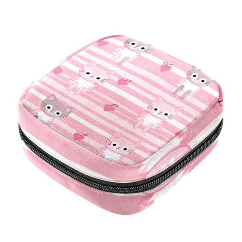 Borsa mestruale,Sacchetto di immagazzinaggio del tovagliolo sanitario,Linee rosa del gatto del fumetto,Porta tamponi per borsa
