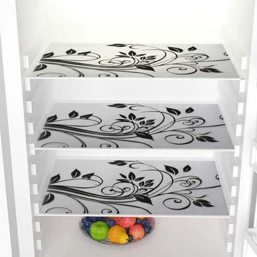 Image of Decorative Refrigerator Cover Set with Floral Pattern, Top Cover and Handle Covers, Black and Grey