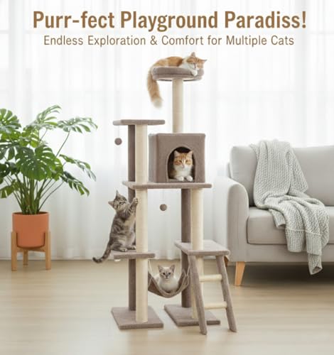 Image of Wudyhub Cat Tree Indoor Climbing Activity Tower with Scratching Posts | Cat-31-Brown | 67x48x63 cm