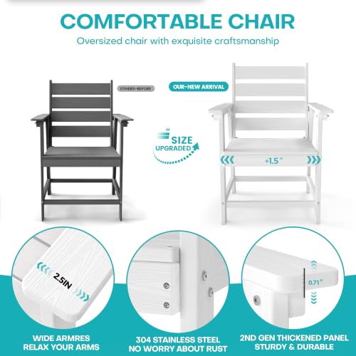 Image of 7-Piece Dining Set, HDPE Table & 6 Chairs, White | HDPE Dining Set: 69.1 inch Table + 6 Chairs, 380 lbs, 304 Stainless, All-Weather, No Rust No Crack, Outdoor Patio Garden