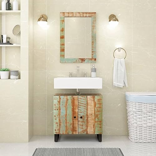 kithwjll Rustic Wall Mirror, Mixed Color Finish, Solid Reclaimed Wood