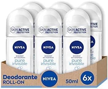 NIVEA Deodorante Roll on Pure Invisibile 6 x 50 ml, Deodorante donna per una protezione 72h invisibile, Deo roll on antitraspirante senza alcool, Non lascia residui sulla pelle e i vestiti