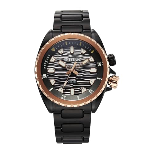 Image of Titan Zero Hour Diver's 200m Analog with Black Dial Black Stainless Steel Strap Watch for Men - 10068KM02