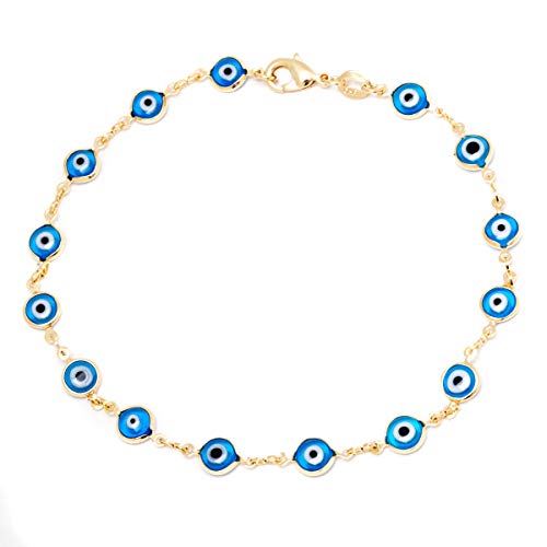 Barzel 18K Gold Plated Turquoise Evil Eye Anklet Bracelet For Women - Made In Brazil (Aqua) #TOP1