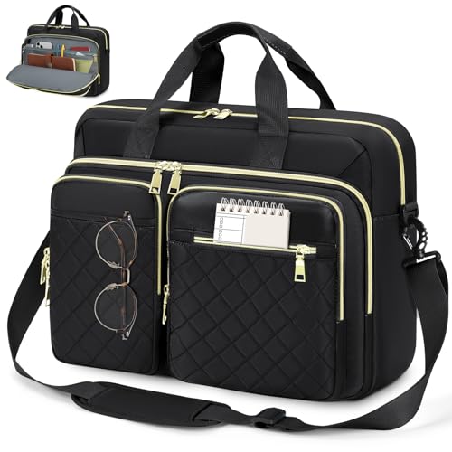RAINSMORE Maletin Portatil 17.3 pulgadas Grande Bolso para Ordenador Portatil Mujer Bolso Maletin Trabajo Portadocumentos Mujer para Trabajo Oficina Universidad Profesora Negro