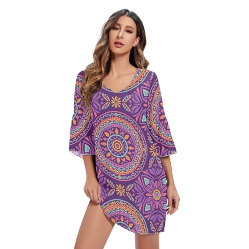 Robe trapèze mousseline violette col V fluide silhouette sublimée
