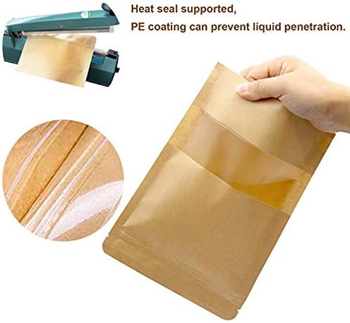 Miniatura 6 de Muka 100 bolsas de papel kraft sellables con asa reutilizables para alimentos, 9.3 pulgadas de ancho x 13.8 pulgadas de alto x 4 pulgadas de